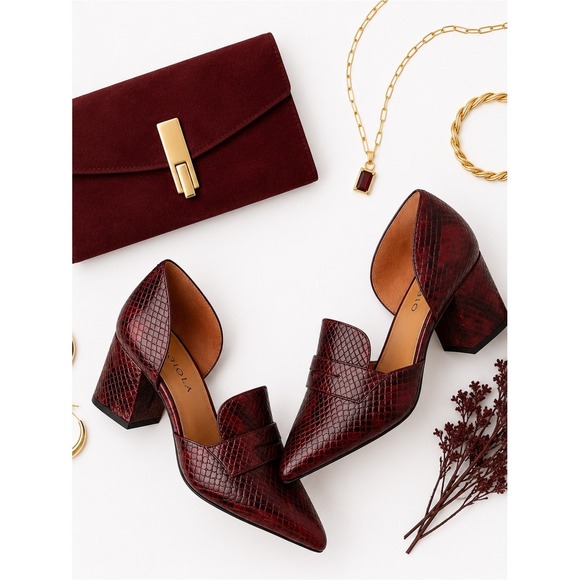Paolo Shoes - Linea Paolo Cache Burgundy Snakeskin DOrsay Heels Womens 5 Quiet Luxury NWOB